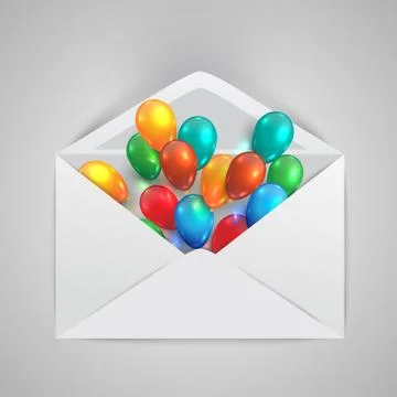 An envelope with colorful ballons, vector. Stock Illustration