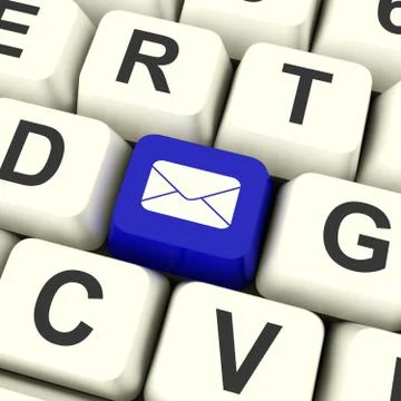 Envelope computer key in blue for emailing or contacting people Stock Illustration