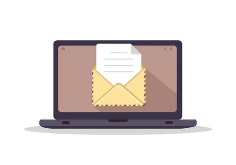Envelope on computer screen. Concept of sending or receiving email. Retro Stock Illustration
