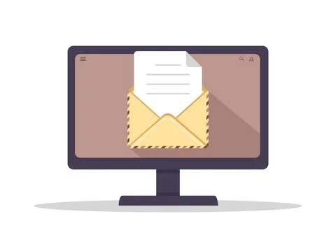 Envelope on computer screen. Concept of sending or receiving email. Retro Stock Illustration