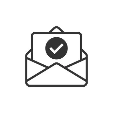Envelope with confirmed document icon in flat style. Verify vector illustrati Illustrazione stock