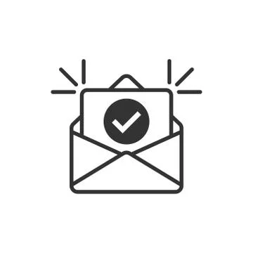 Envelope with confirmed document icon in flat style. Verify vector illustrati Stock Illustration