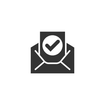 Envelope with confirmed document icon in flat style. Verify vector illustrati Illustrazione stock