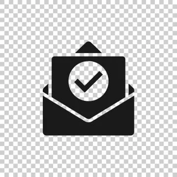 Envelope with confirmed document icon in flat style. Verify vector illustrati Stock Illustration