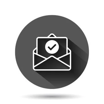 Envelope with confirmed document icon in flat style. Verify vector illustrati Stock Illustration