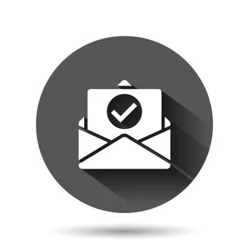 Envelope with confirmed document icon in flat style. Verify vector illustrati Illustrazione stock