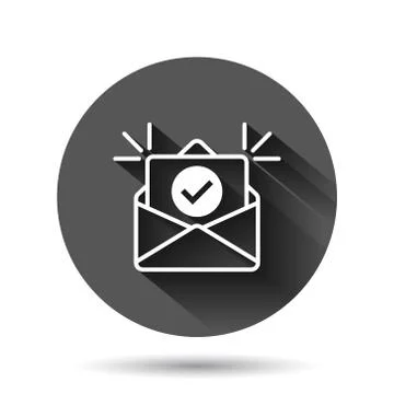 Envelope with confirmed document icon in flat style. Verify vector illustrati Illustrazione stock