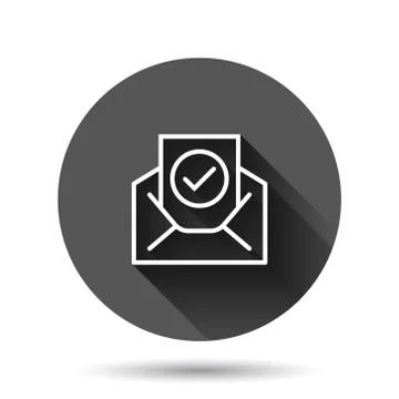 Envelope with confirmed document icon in flat style. Verify vector illustrati Stock Illustration
