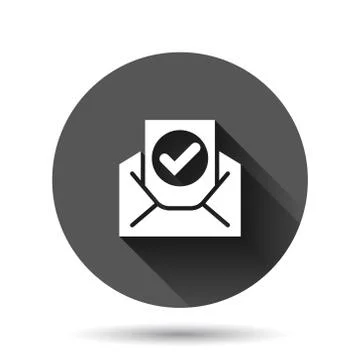 Envelope with confirmed document icon in flat style. Verify vector illustrati Stock Illustration