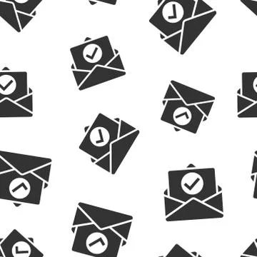 Envelope with confirmed document icon in flat style. Verify vector illustrati Stock Illustration