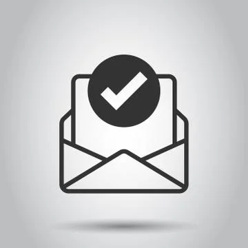 Envelope with confirmed document icon in flat style. Verify vector illustrati Stock Illustration