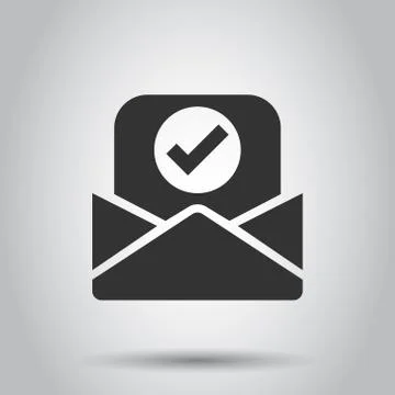 Envelope with confirmed document icon in flat style. Verify vector illustrati Illustrazione stock