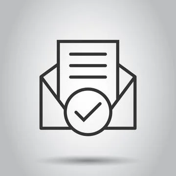 Envelope with confirmed document icon in flat style. Verify vector illustrati Stock Illustration