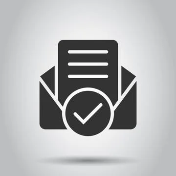 Envelope with confirmed document icon in flat style. Verify vector illustrati Illustrazione stock