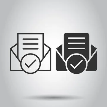 Envelope with confirmed document icon in flat style. Verify vector illustrati Stock Illustration