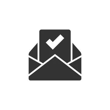 Envelope with confirmed document icon in flat style. Verify vector illustrati Stock Illustration