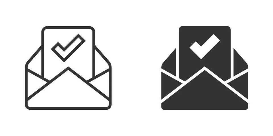 Envelope with confirmed document icon in flat style. Verify vector illustrati Illustrazione stock