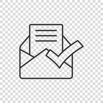 Envelope with confirmed document icon in flat style. Verify vector illustrati Stock Illustration