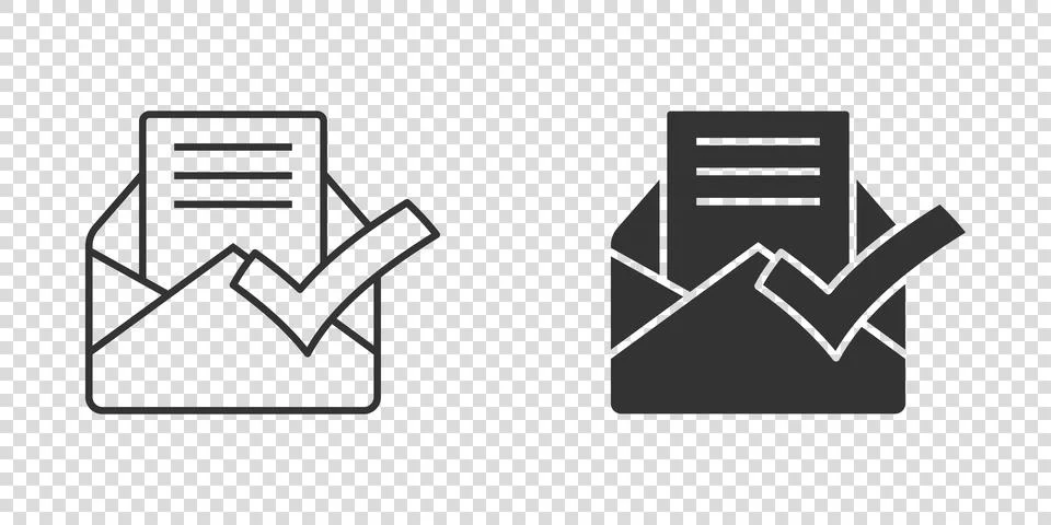 Envelope with confirmed document icon in flat style. Verify vector illustrati Illustrazione stock