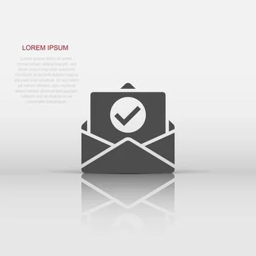 Envelope with confirmed document icon in flat style. Verify vector illustra.. Illustrazione stock