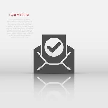 Envelope with confirmed document icon in flat style. Verify vector illustra.. Illustrazione stock