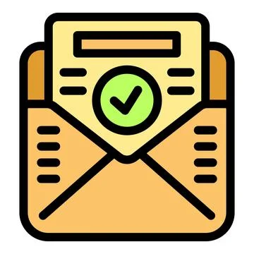 Envelope containing approved document with check mark icon Illustrazione stock