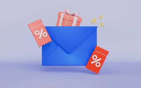 Envelope containing a gift box and two discount tickets Stock Illustration