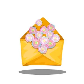Envelope delivery flowers inside, spring gift to the woman, mailing mail icon Stock Illustration