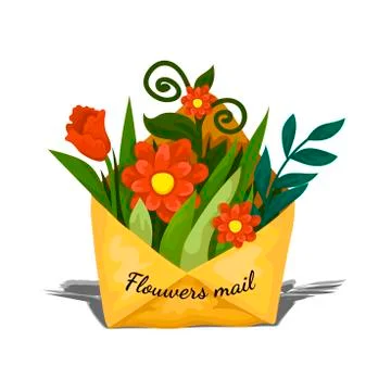 Envelope delivery flowers inside, spring gift to the woman, mailing mail icon Stock Illustration
