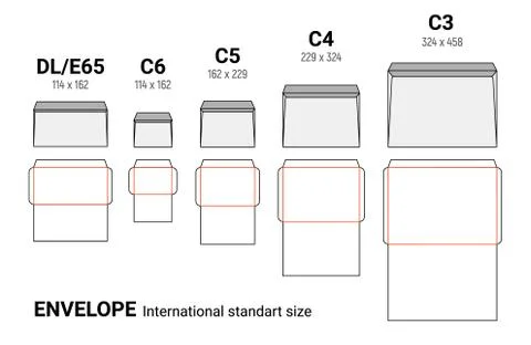 Envelope diecut template size a4 a5 a10. Envelop dimensions paper internation Stock Illustration
