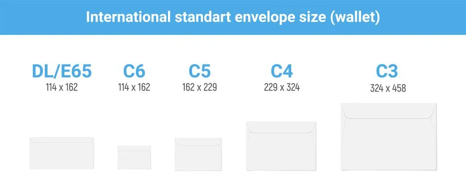 Envelope diecut template size a4 a5 a10. Envelop dimensions paper internation Stock Illustration