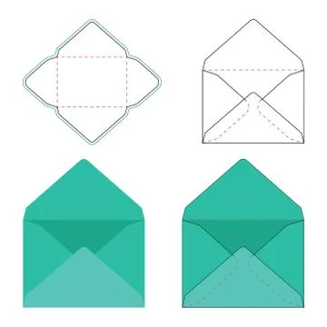Envelope dieline template and Perspective 3D view or render vector file Stock Illustration