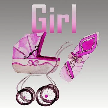 An envelope for discharge, a cradle, a stroller for a newborn boy or girl Stock Illustration