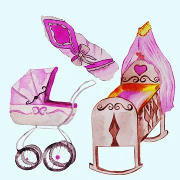 An envelope for discharge,a diaper, a cradle Stock Illustration
