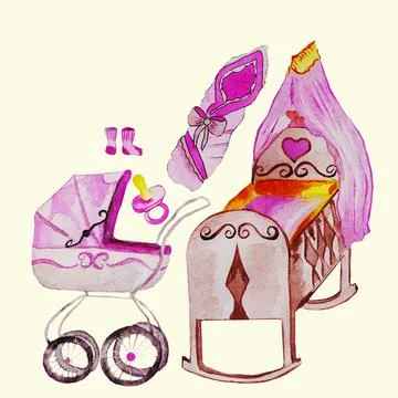An envelope for discharge,a diaper, a cradle Stock Illustration