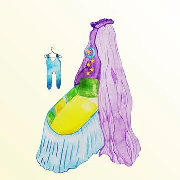 An envelope for discharge,a diaper, a cradle Stock Illustration