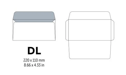 Envelope DL template for a4, a5 paper with cut lines Illustrazione stock