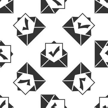 Envelope with document and check mark icon seamless pattern on white background Illustrazione stock