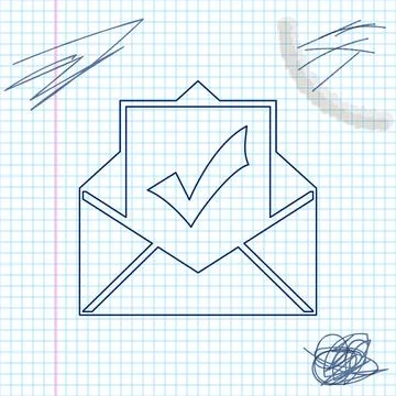 Envelope with document and check mark line sketch icon isolated on white Stock Illustration
