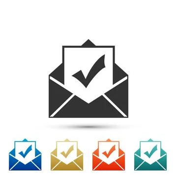 Envelope with document and check mark icon isolated on white background イラスト素材