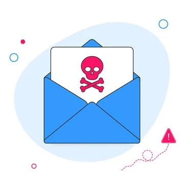 Envelope with document and skull icon. Virus, malware, email fraud, e-mail spam Stock Illustration