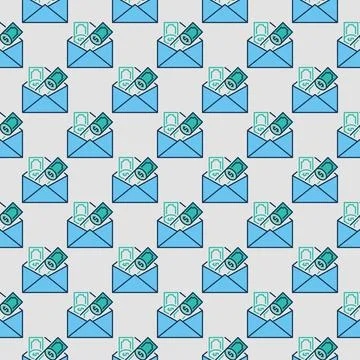 Envelope with Dollar Banknotes vector Money colored seamless pattern Stock Illustration