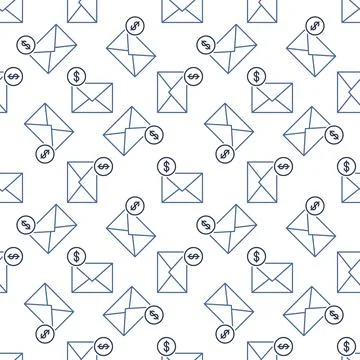 Envelope with Dollar Sign vector outline seamless pattern イラスト素材