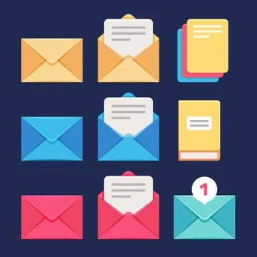 Envelope, email and letter vector icons. Postal correspondence and mms symbols Stock Illustration