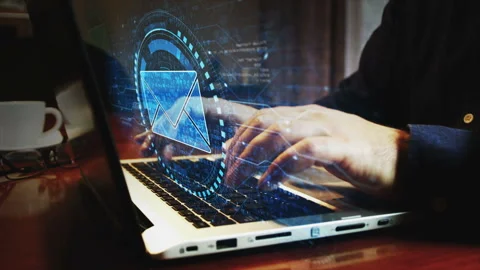 Envelope email symbol and man typing keyboard Stock Footage 317411358