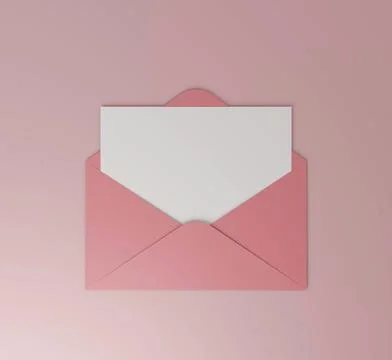 Envelope with empty paper festive card or love letter 3D render illustration Stock Illustration