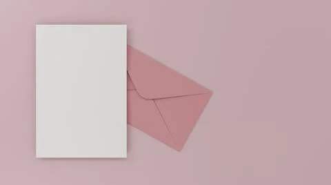 Envelope with empty paper festive card or love letter 3D render illustration Stock Illustration