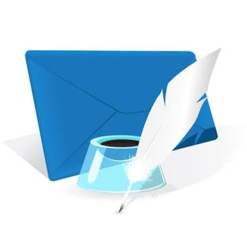 Envelope, feather and inkwell Stock Illustration