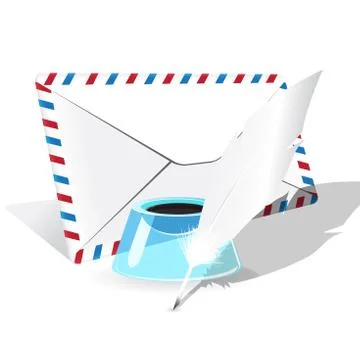 Envelope, feather and inkwell Stock Illustration