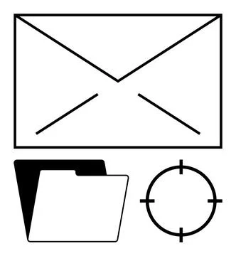 Envelope, file folder, and target icons symbolizing communication, document o Stock Illustration